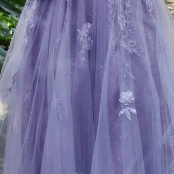 Designer Yellow,lilac,blue long beaded floral lace embroidered gown - Picture 6 of 8